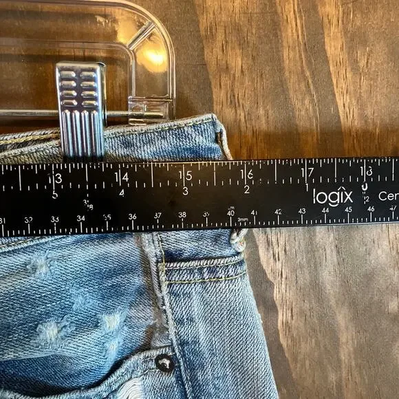 American Eagle Womens Shorts Blue Denim Boy Mini Raw Hem Distressed Light Wash 6 - Picture 4 of 9